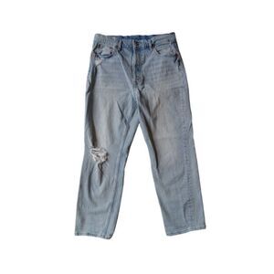 GAP Blue Light Denim Wash Cheeky Straight High Rise Distressed Jeans Women's 12